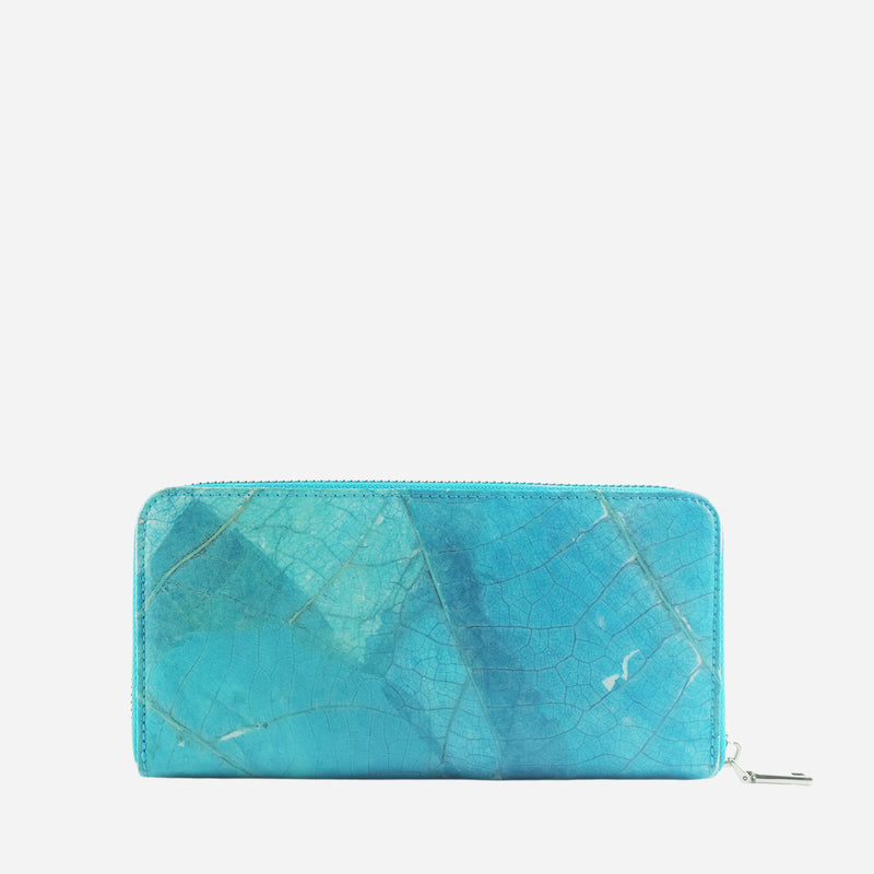 Back Turquoise Leaf Pattern Zip Around Wallet by Thamon