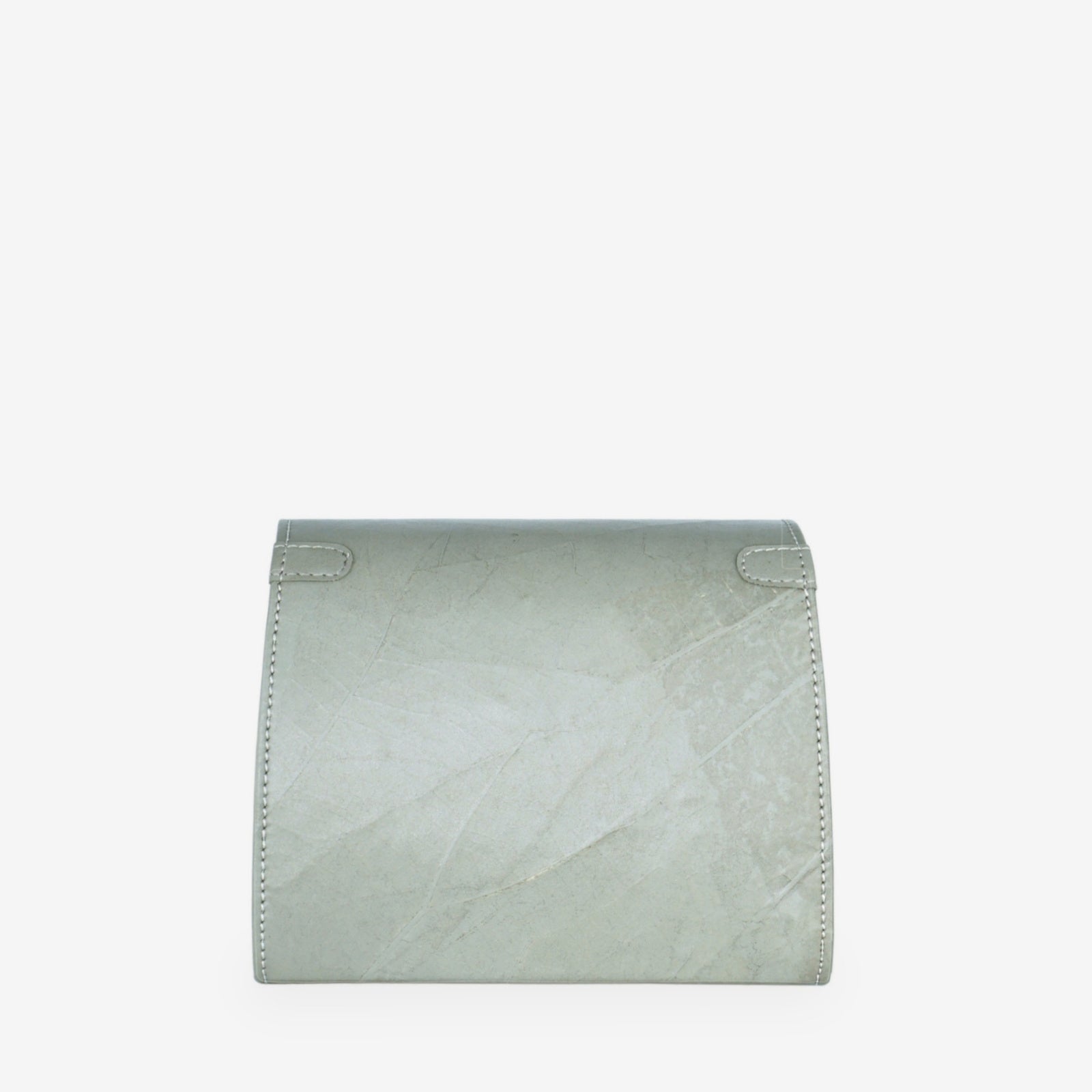 Back view of the Cloud Grey Box Bag in Leaftex on a white background.