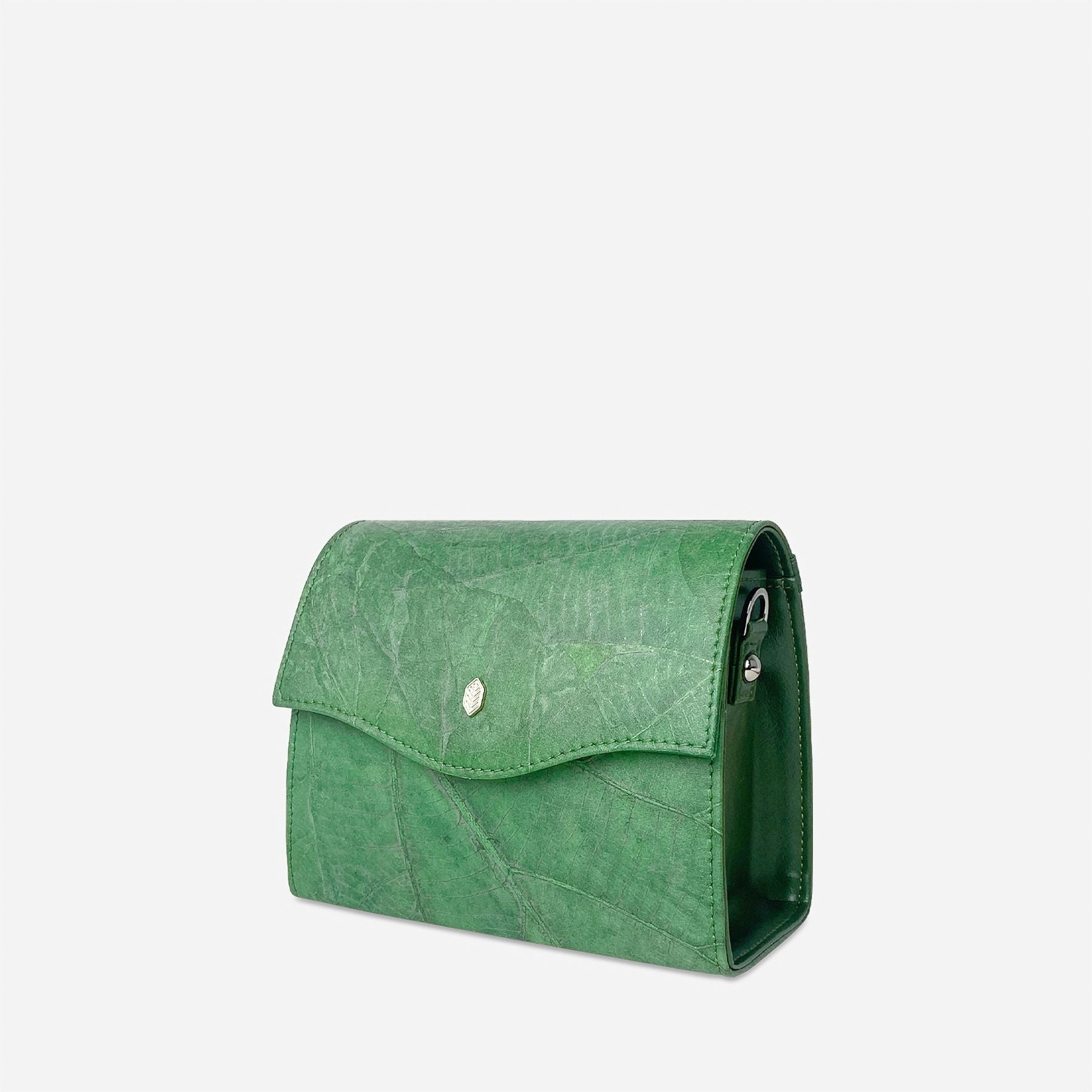 Side view of Box crossbody bag in Forest Green made from Leaftex