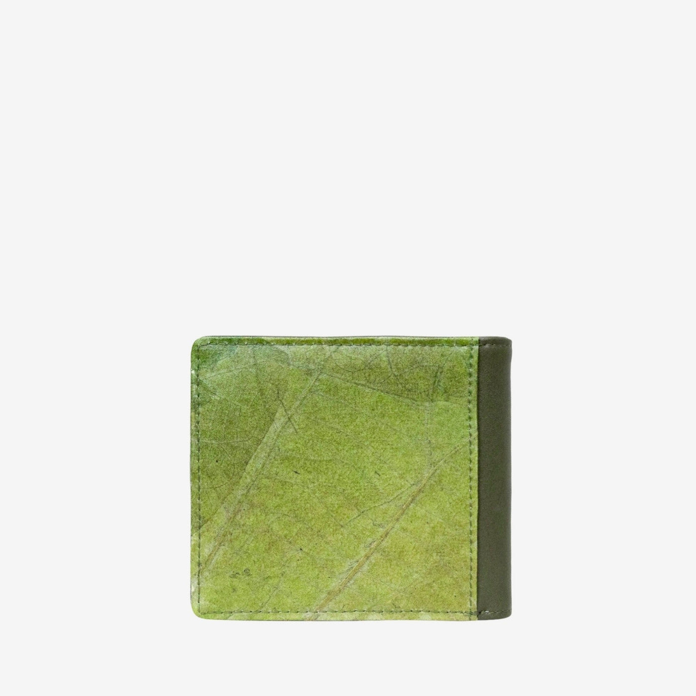 Back view of coin wallet in olive green made from real leaf leather