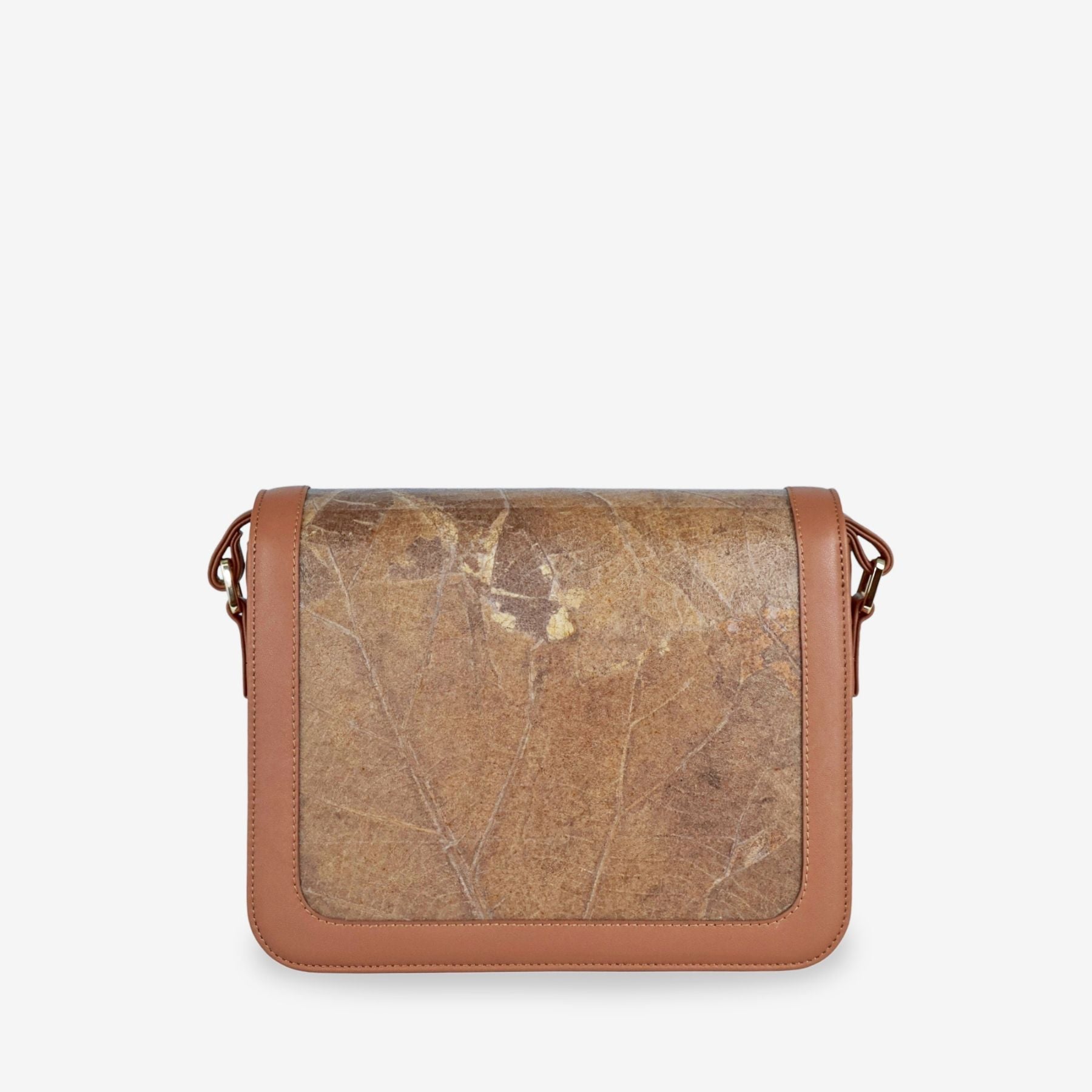 Back view of Copenhagen bag in caramel made from leaf leather