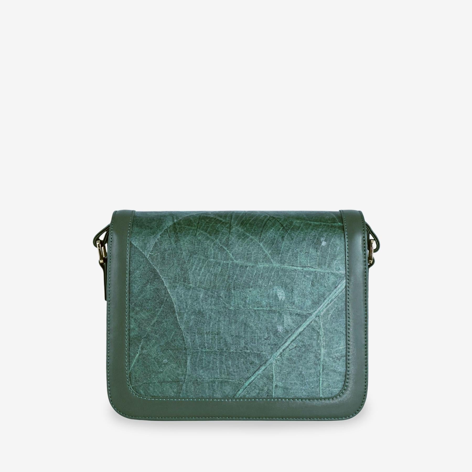 Back view of Copenhagen bag in forest green made from leaf leather