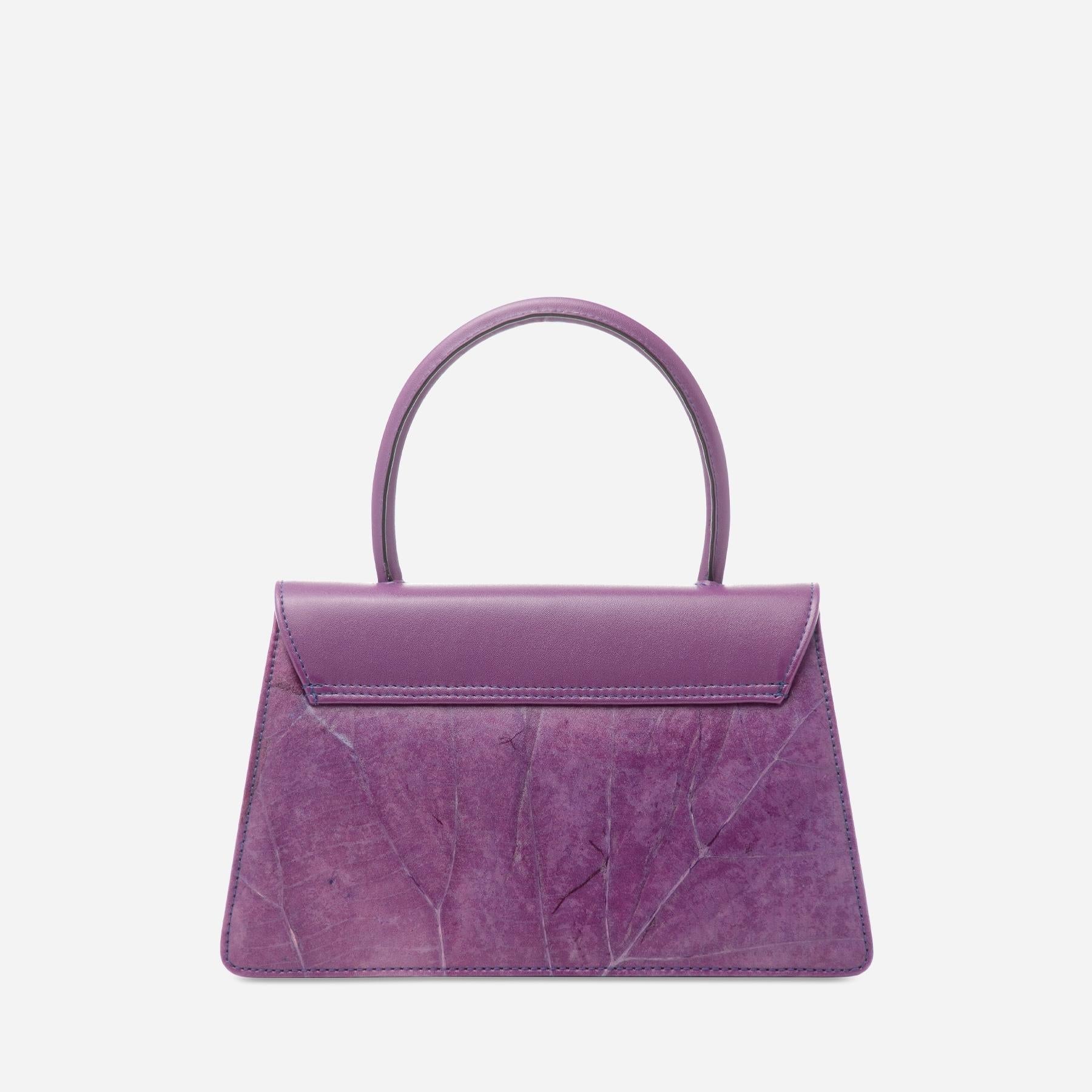 Back view of Ellie handle bag in lavender made from leaf leather