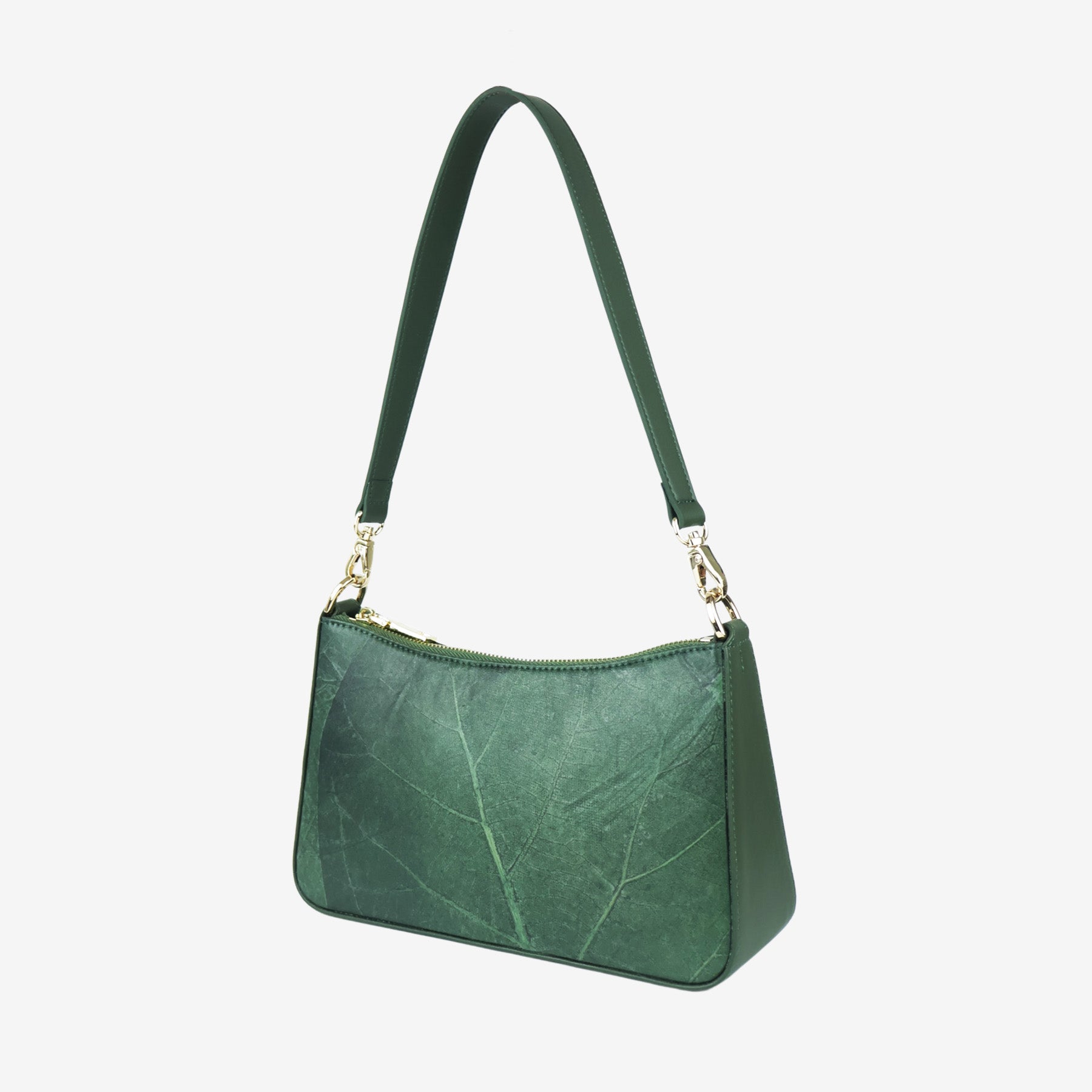Side view of the Forest Green Maki Bag, showcasing the shape and texture of the Leaftex material