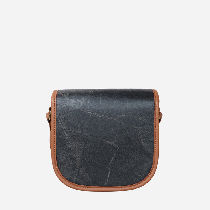 Back view of Heidi Vegan Crossbody Bag in Black by Thamon featuring its smooth, eco-friendly vegan leather.