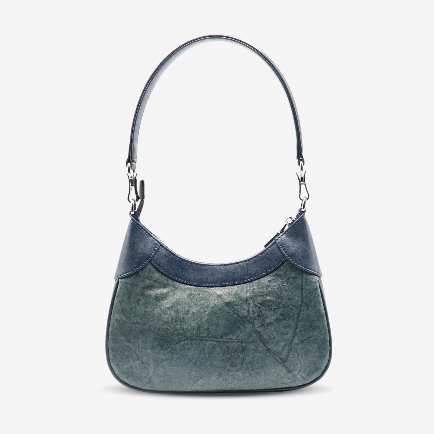 Back view of Kara Vegan Shoulder Bag in Blue Dianne by Thamon featuring its smooth, eco-friendly vegan leather.
