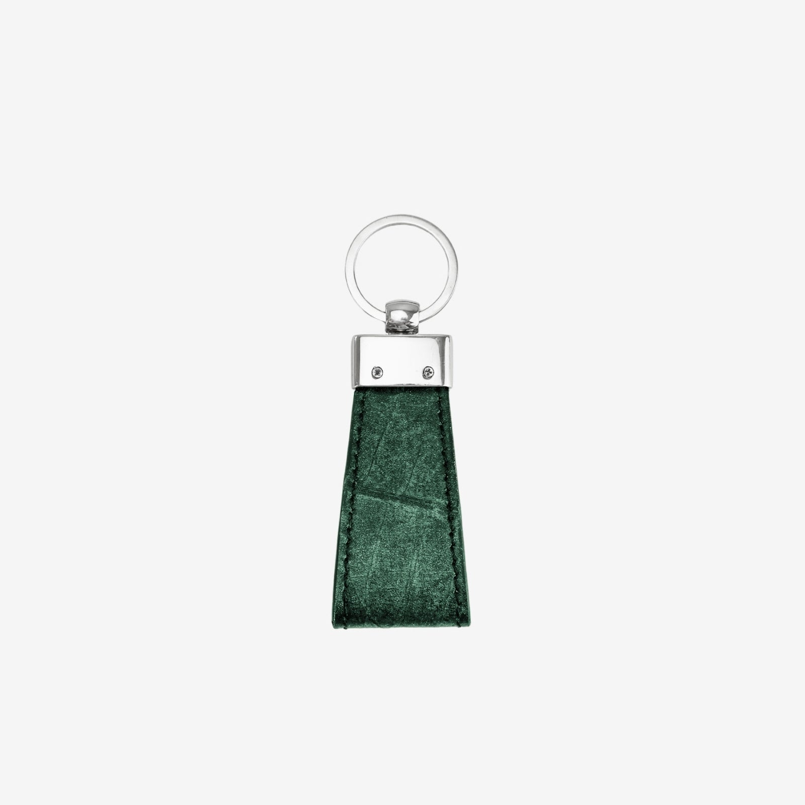 Back view of keychain in forest green made from leaf leather