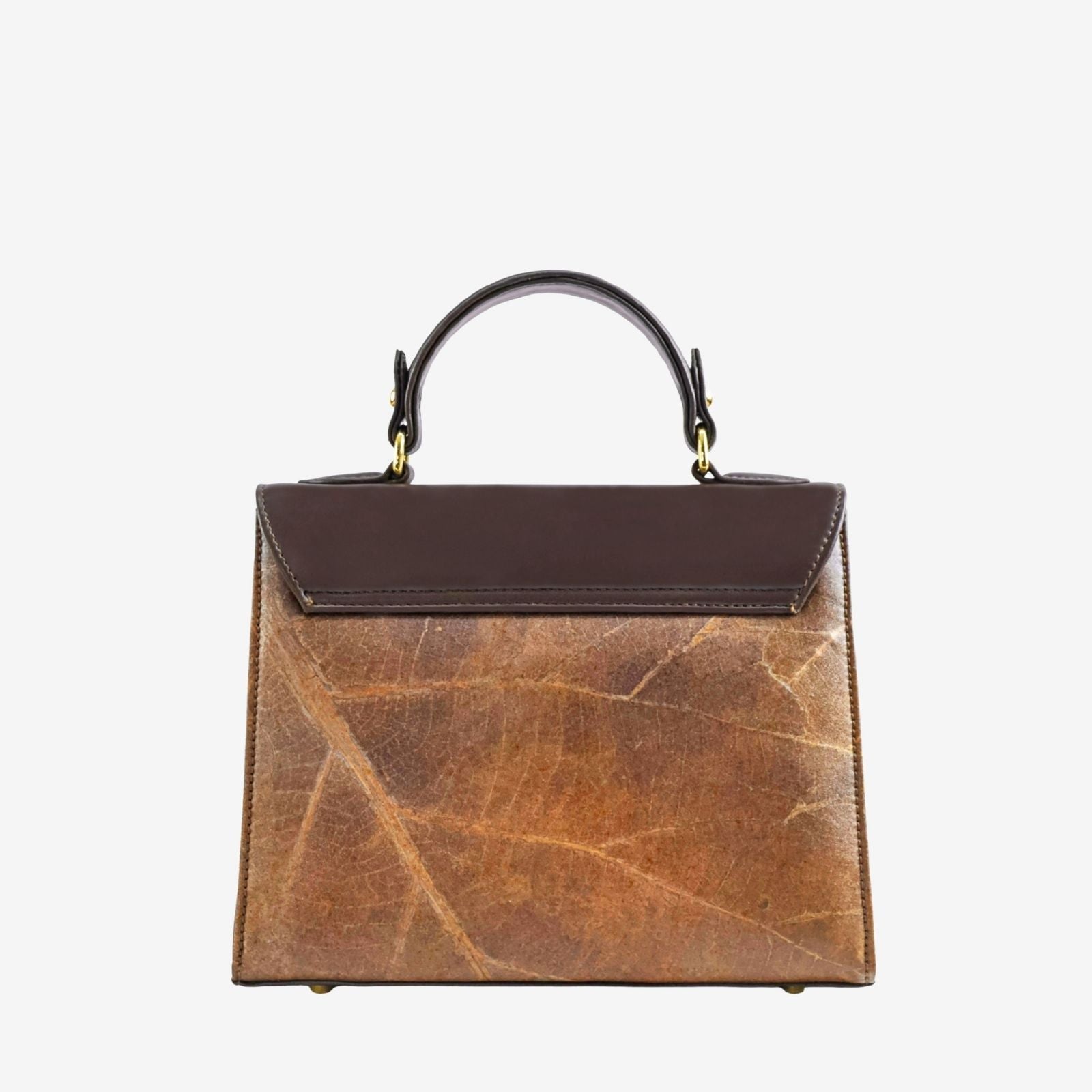 Back view of Kylie Edge bag in chocolate brown made from leaf leather