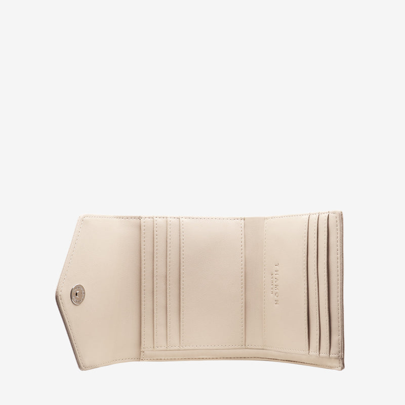 Inside view of the Milly Compact Wallet in cream by Thamon, showing the multiple card slots and compartments.