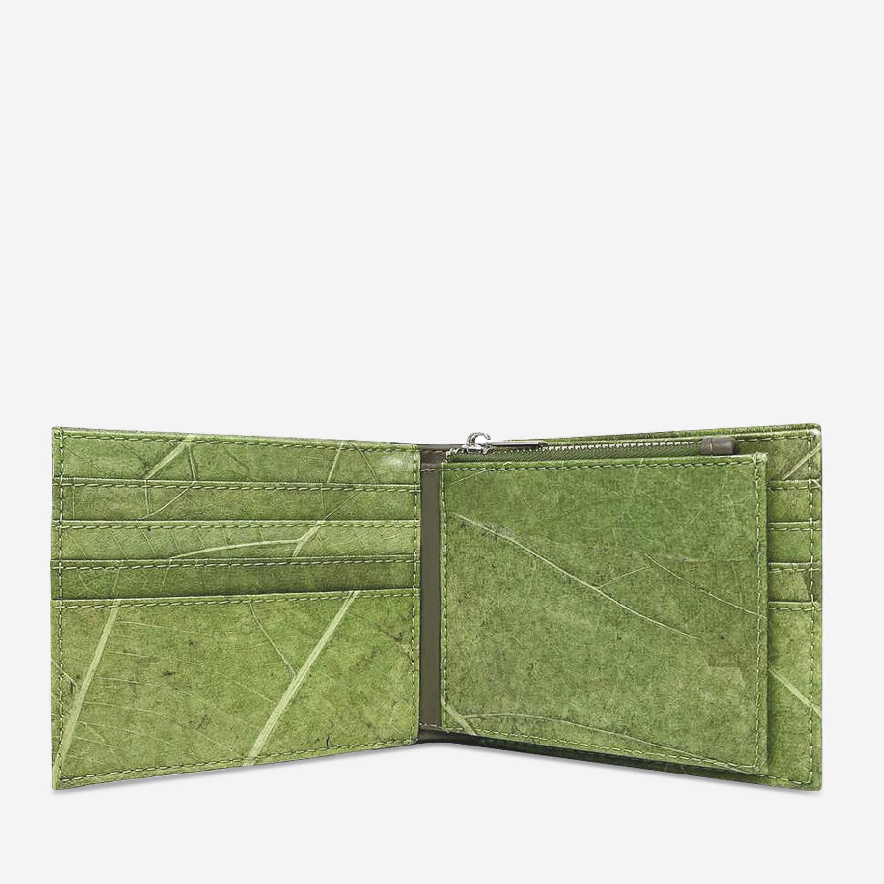 Interior view of Oliver wallet in olive green showing card slots