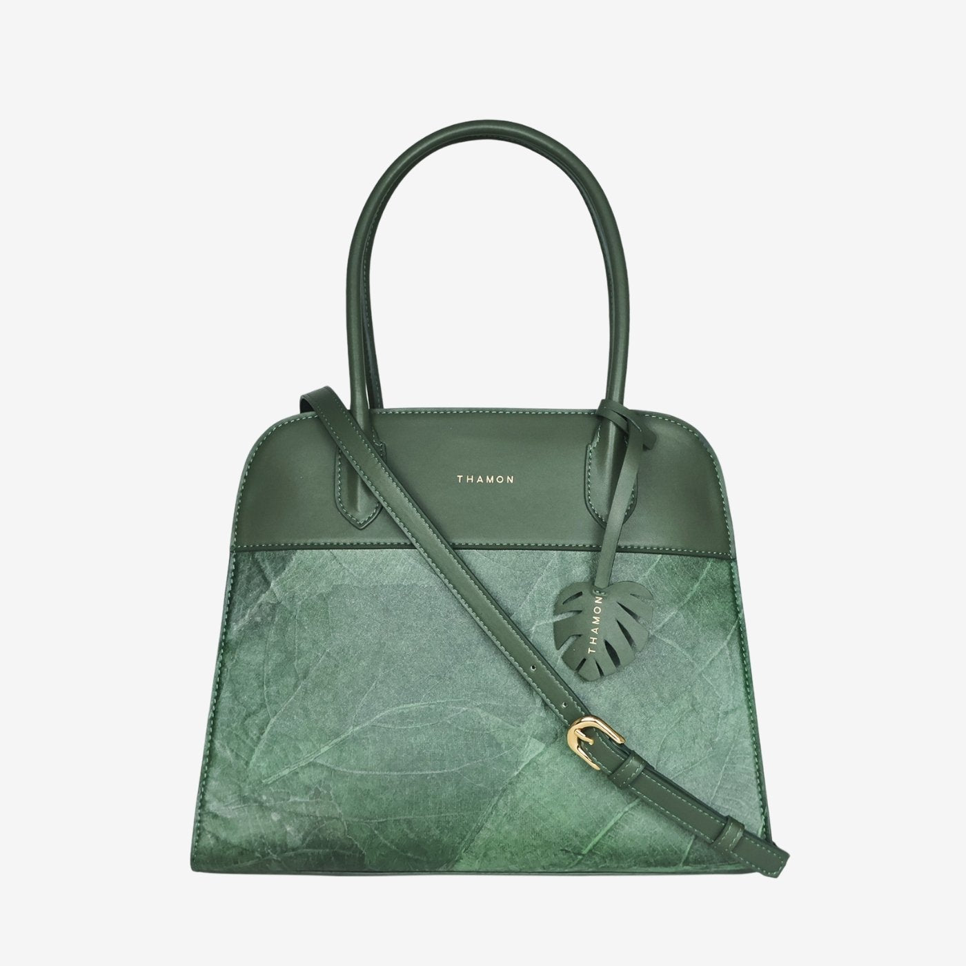 Sloane tote bag with strap in forest green made from real leaf leather