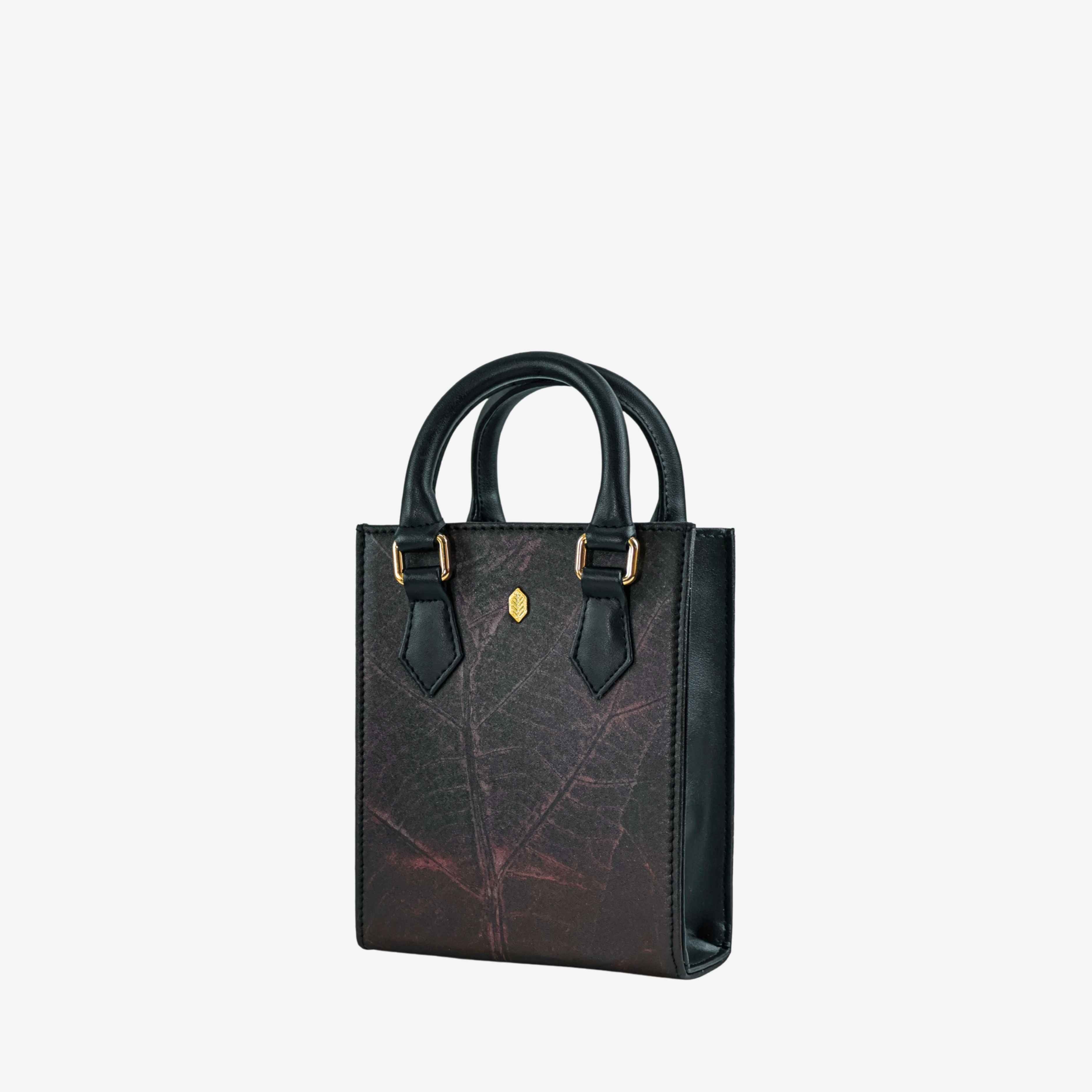 Side Black Leaf pattern Ivy Mini Crossbody Tote Bag by Thamon