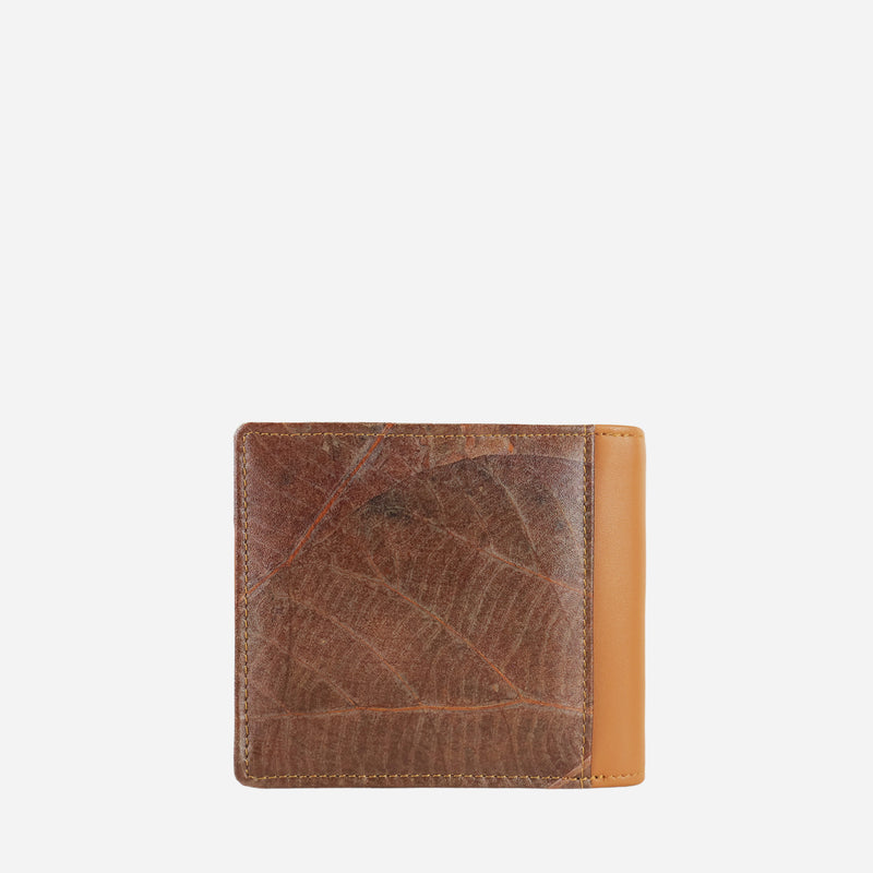 Back view of the Timber Tan Vegan Leather Coin Wallet by Thamon highlighting the seamless design and vegan-friendly material