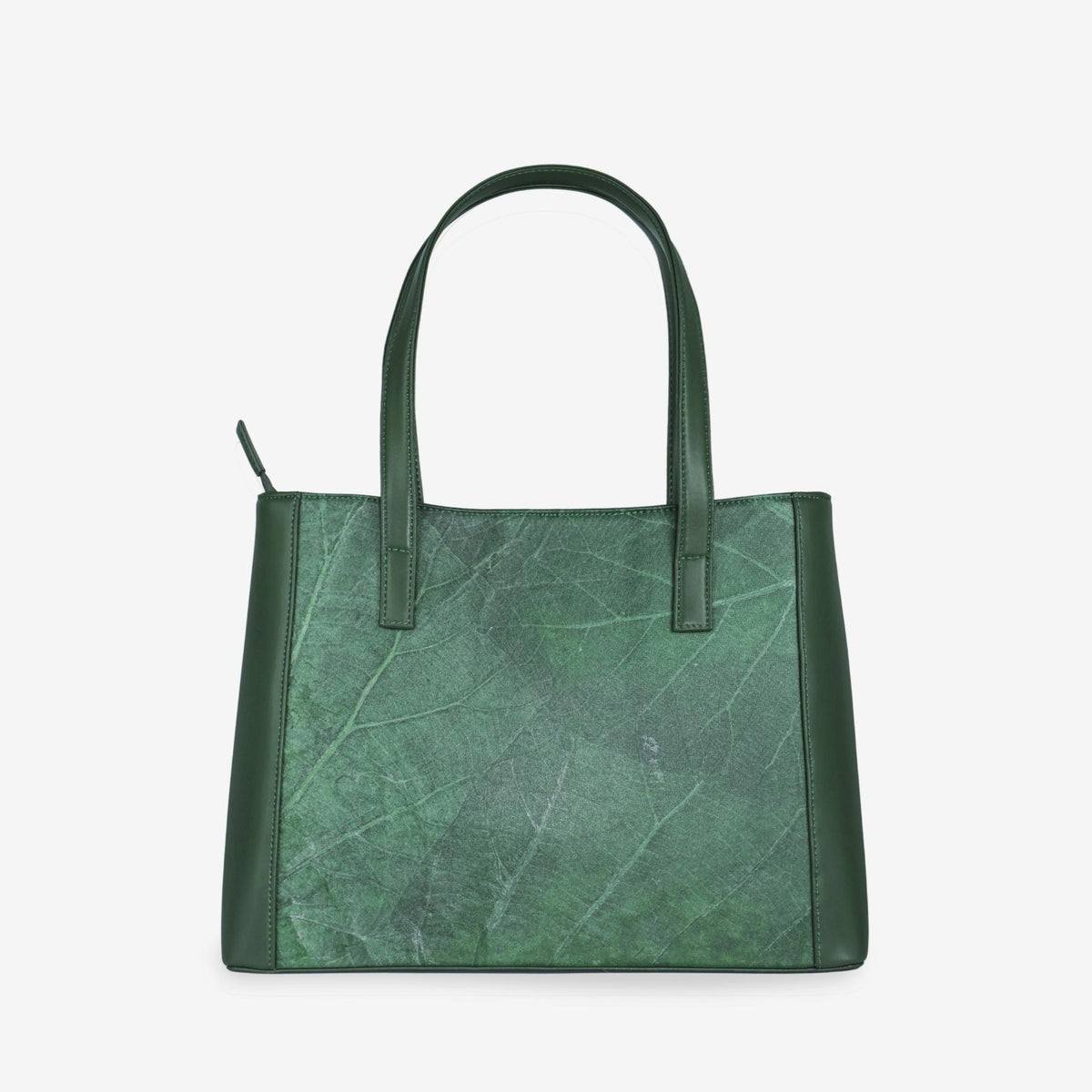 Back view of tote bag in forest green made from leaf leather