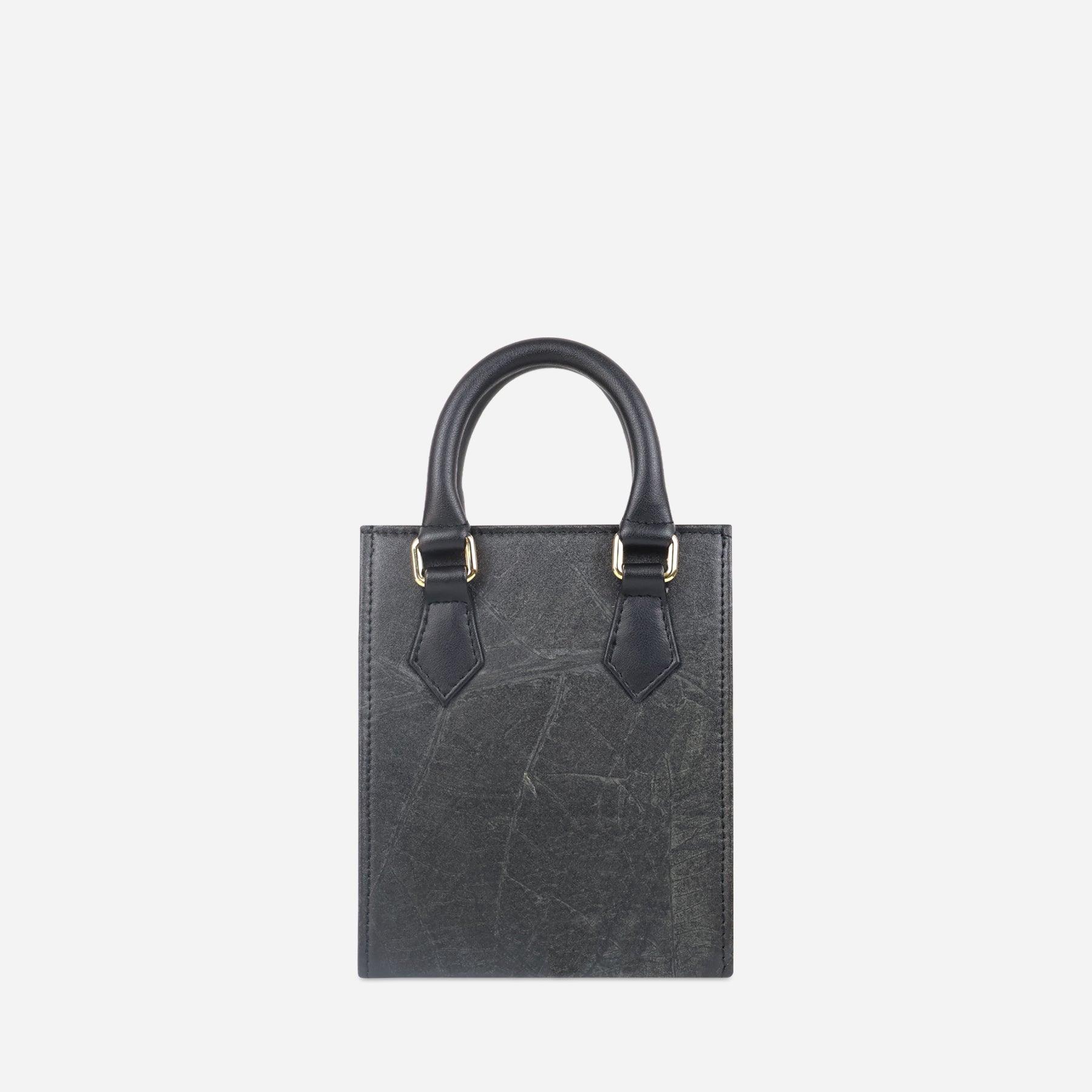 Back Black Leaf pattern Ivy Mini Crossbody Tote Bag by Thamon