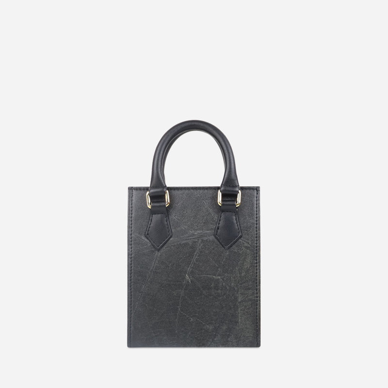 Back Black Leaf pattern Ivy Mini Crossbody Tote Bag by Thamon