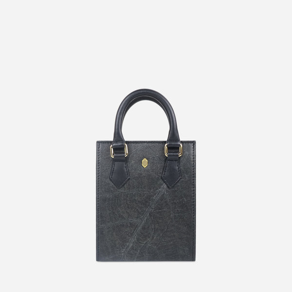 Front Black Leaf pattern Ivy Mini Crossbody Tote Bag by Thamon