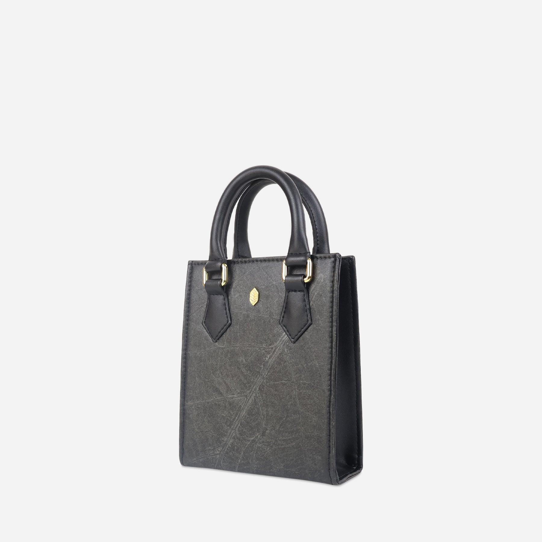 Side Black Leaf pattern Ivy Mini Crossbody Tote Bag by Thamon