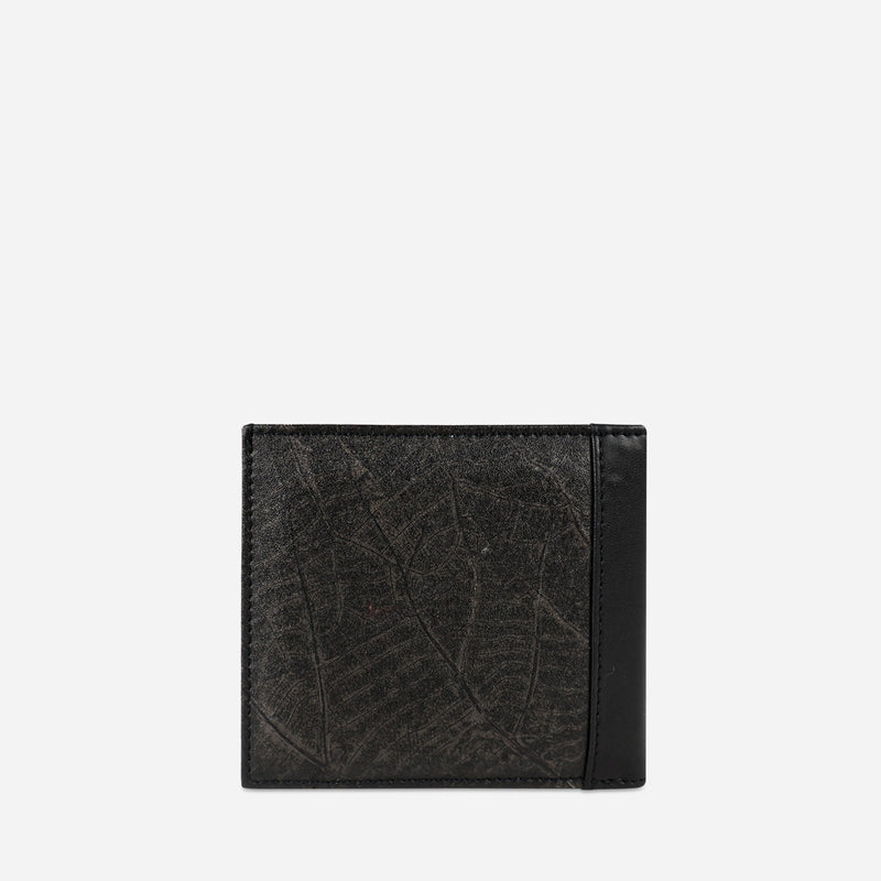 Back Black Leaf Bifold Card Wallet made from Micro Fiber by Thamon