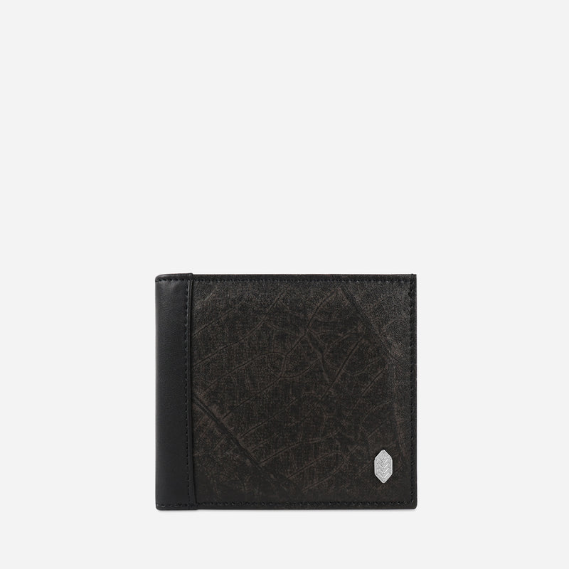 Front Black Leaf Bifold Card Wallet made from Micro Fiber by Thamon