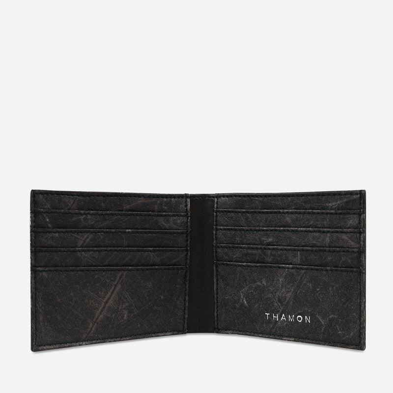 Open Black Leaf Bifold Card Wallet made from Micro Fiber by Thamon