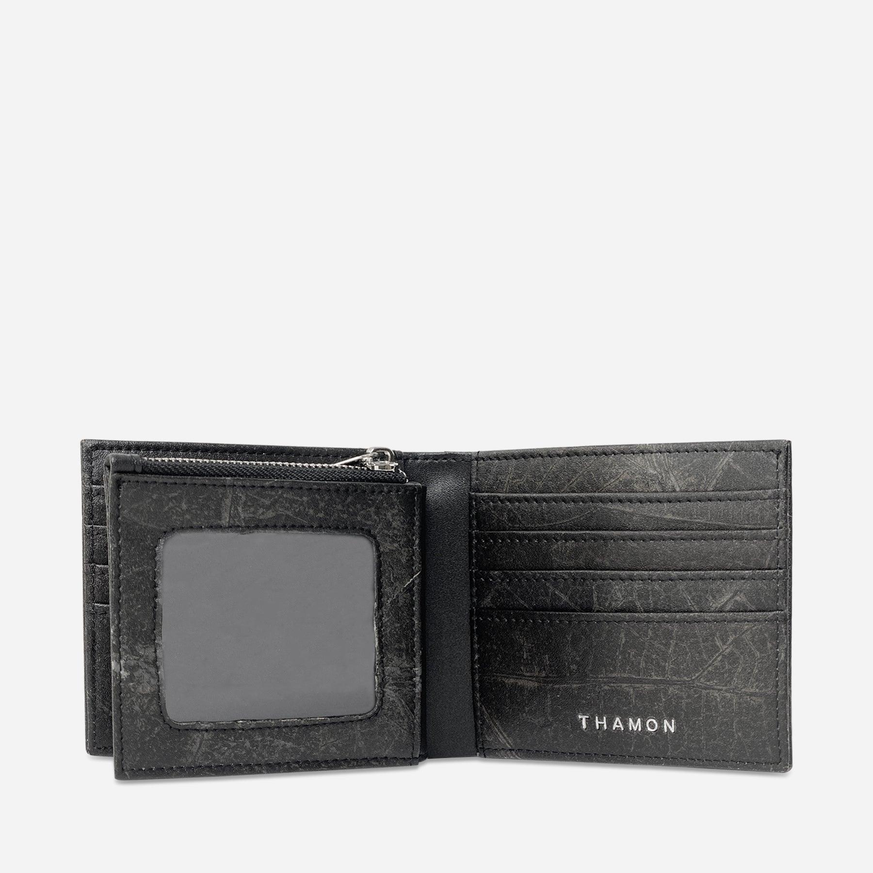 Open Black Oliver Vegan Wallet made from Micro Fiber by Thamon