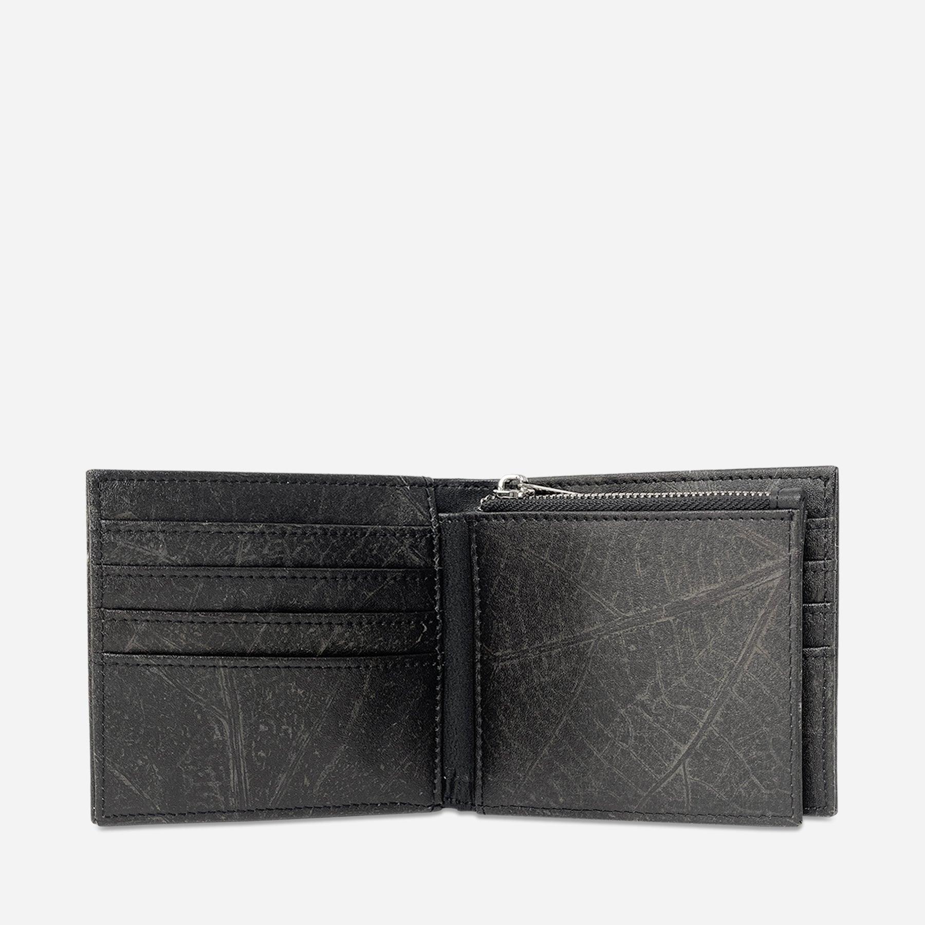 Open Black Oliver Vegan Wallet made from Micro Fiber by Thamon
