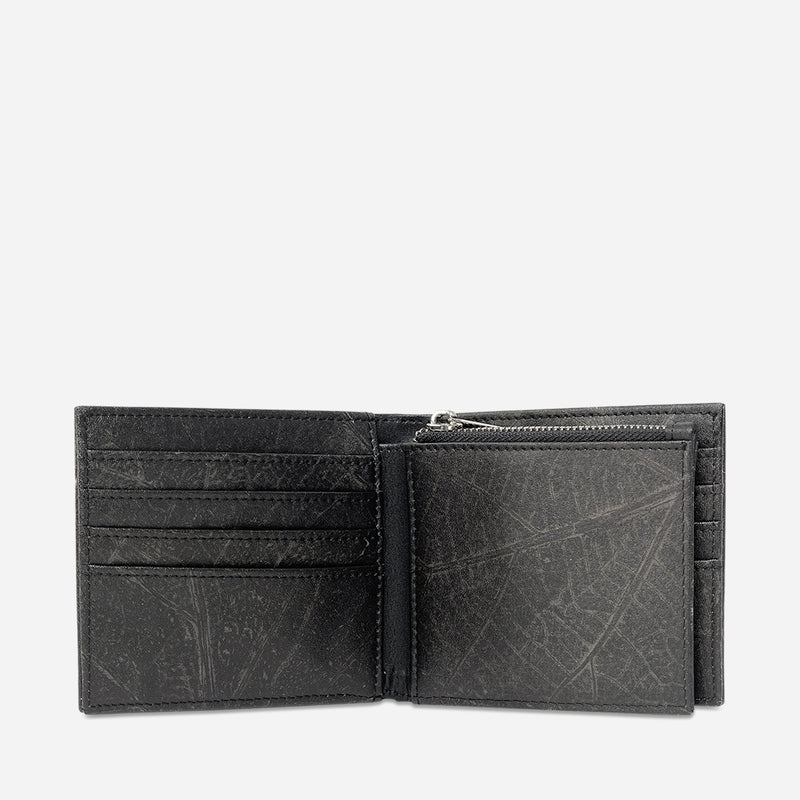 Open Black Oliver Vegan Wallet made from Micro Fiber by Thamon