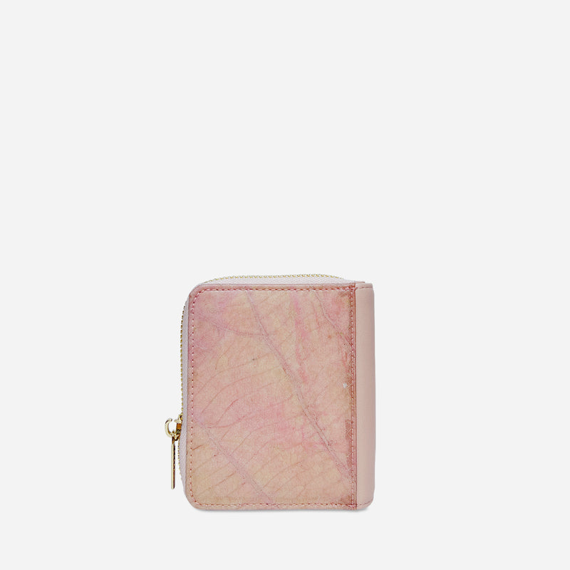 Back Blossom Pink Leaves Compact Zip-Around Wallet by Thamon