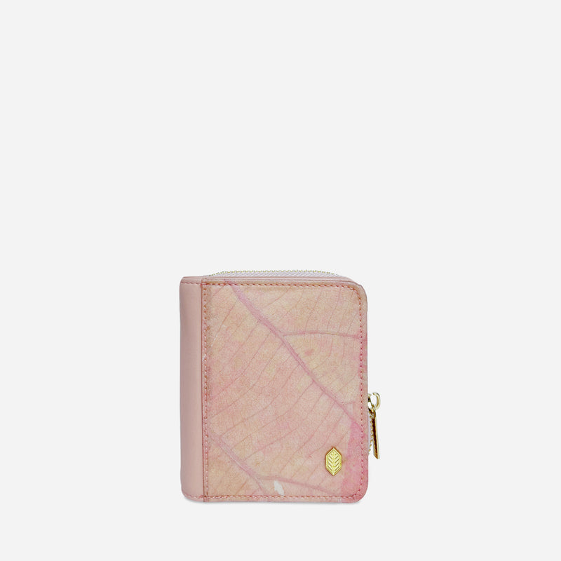 Front Blossom Pink Leaves Compact Zip-Around Wallet by Thamon