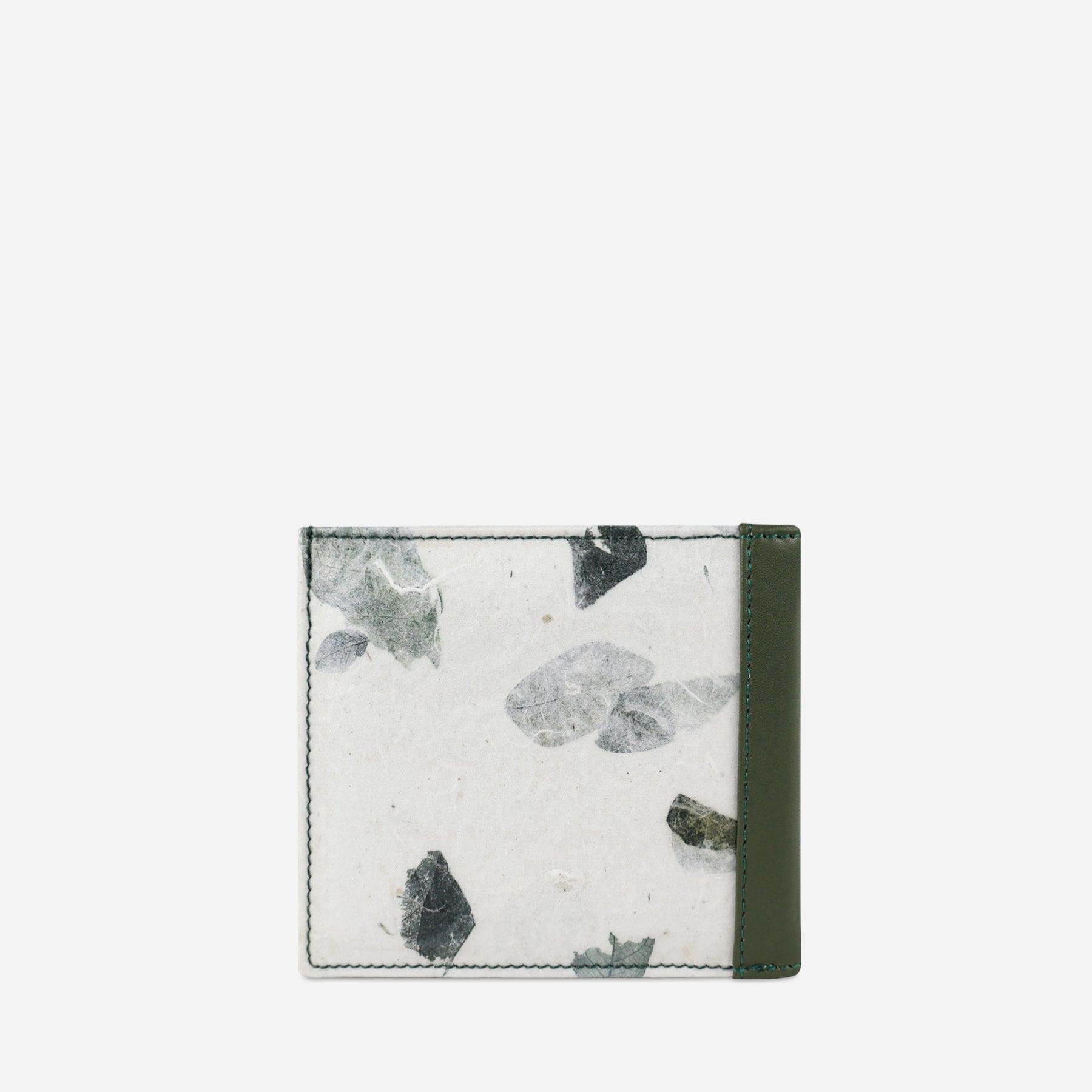 Back view of Thamon Camouflage Leaf Bifold Card Wallet with micro fiber base and natural leaf pattern