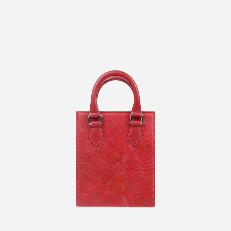 Back Red Leaf pattern Ivy Mini Crossbody Tote Bag by Thamon