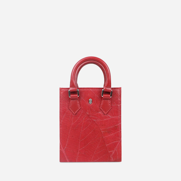 Front Red Leaf pattern Ivy Mini Crossbody Tote Bag by Thamon