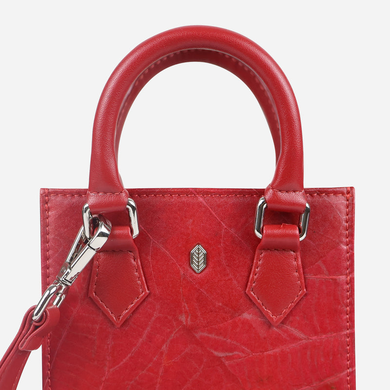 Top Handle Red Leaf pattern Ivy Mini Crossbody Tote Bag by Thamon