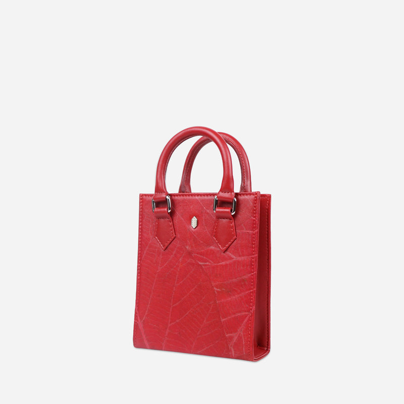 Side Red Leaf pattern Ivy Mini Crossbody Tote Bag by Thamon