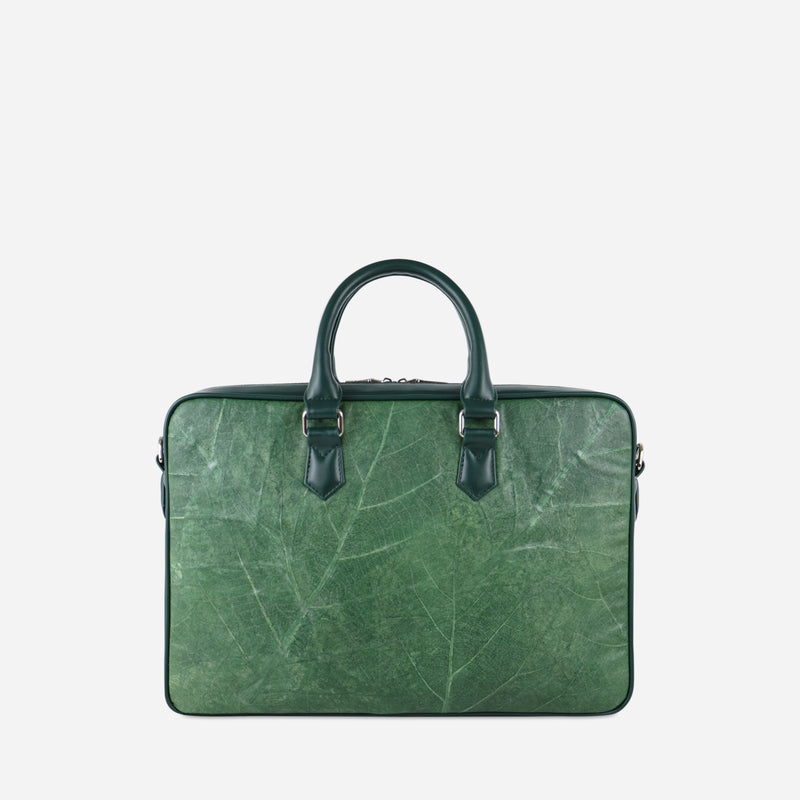 Back Forest Green Leaf Leather Oxford Briefcase by Thamon