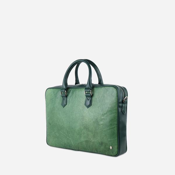 Side Forest Green Leaf Leather Oxford Briefcase by Thamon