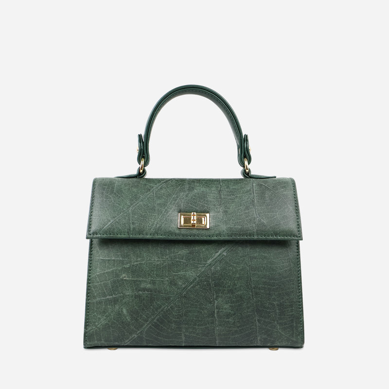 Front Forest Green Leaf Pattern Kylie Bag by Thamon