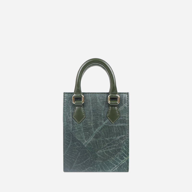 Back Forest Green Leaf pattern Ivy Mini Crossbody Tote Bag by Thamon