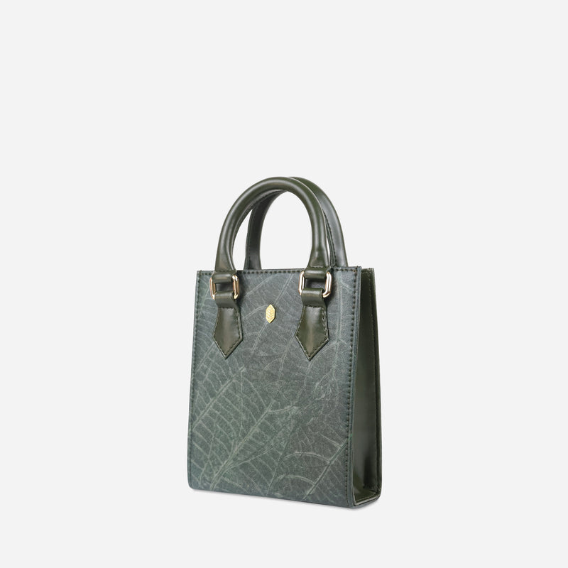 Side Forest Green Leaf pattern Ivy Mini Crossbody Tote Bag by Thamon