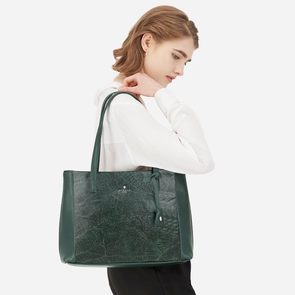 Forest Green Leaves Tote Bag by Thamon