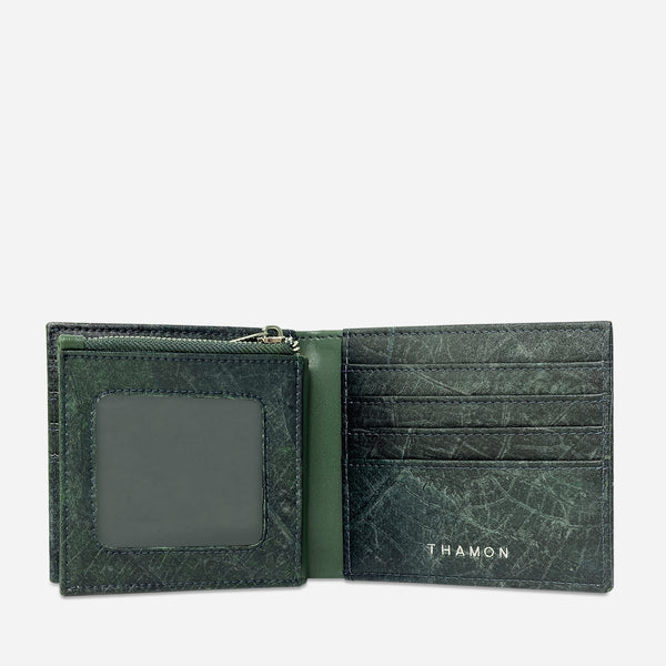 Open Forest Green Oliver Vegan Wallet made from Micro Fiber by Thamon