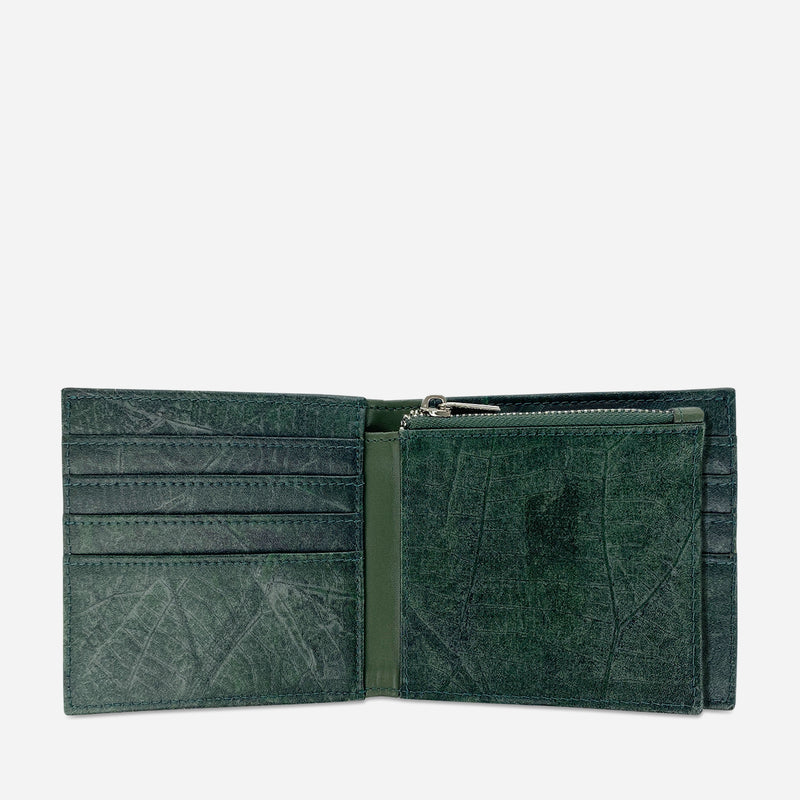 Open Forest Green Oliver Vegan Wallet made from Micro Fiber by Thamon