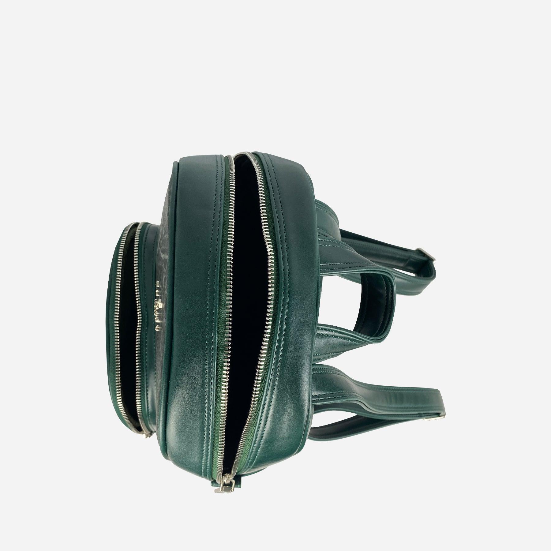 Top Forest Green Leaf Pattern Vegan Backpack by Thamon