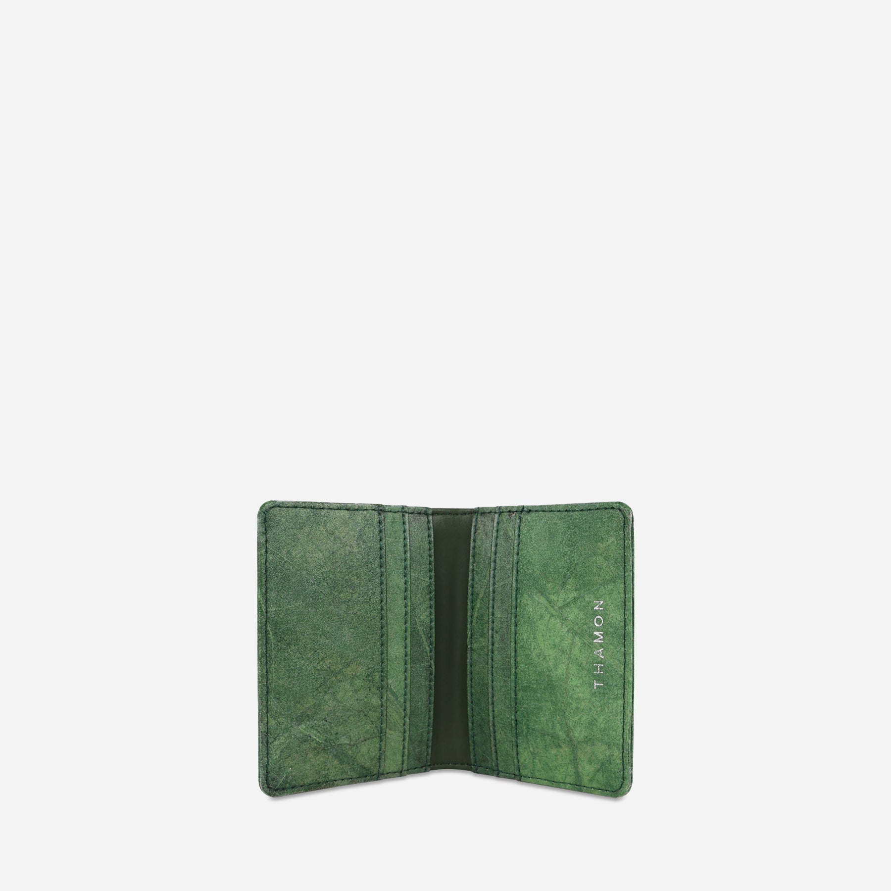 Open Forest Green Vegan Bi-fold Cardholder by Thamon