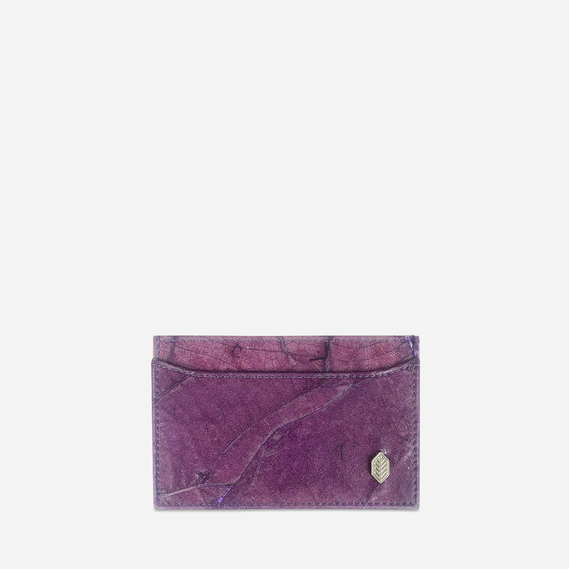 Front Purple Lavender Leaf Leather Cardholder by Thamon