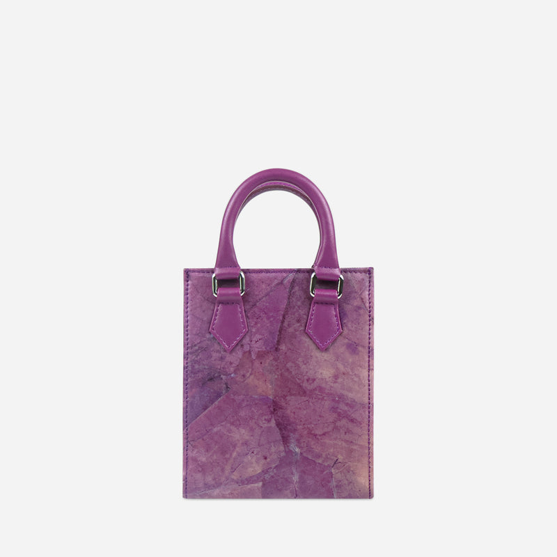 Back Purple Leaf pattern Ivy Mini Crossbody Tote Bag by Thamon