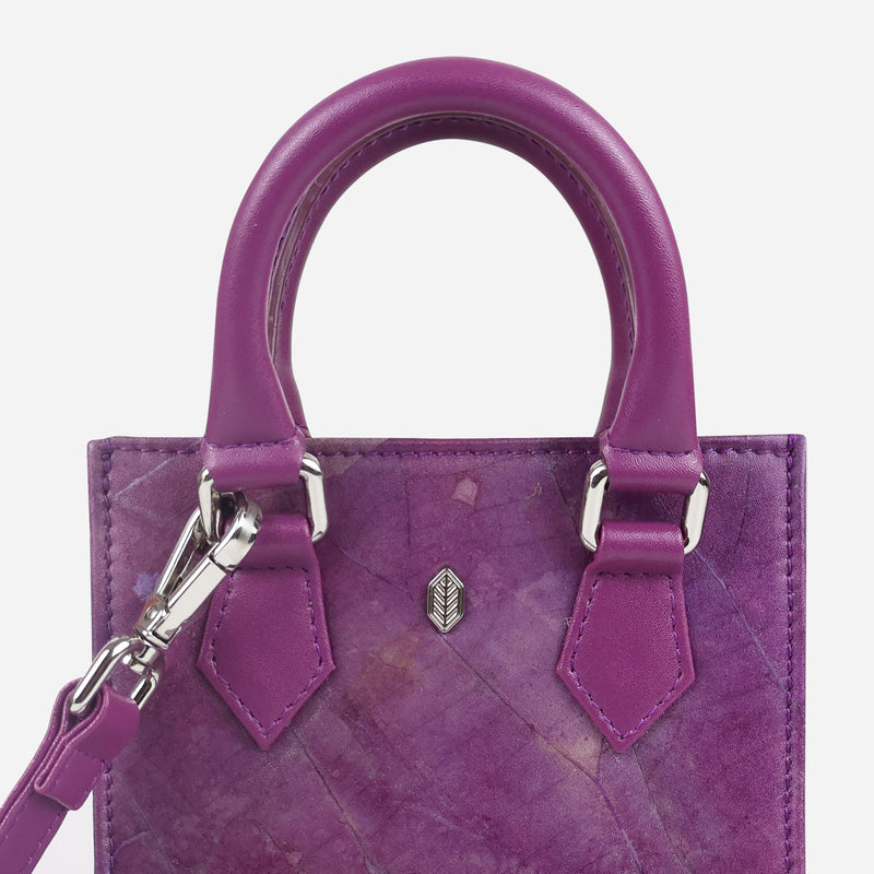Top Handle Purple Leaf pattern Ivy Mini Crossbody Tote Bag by Thamon