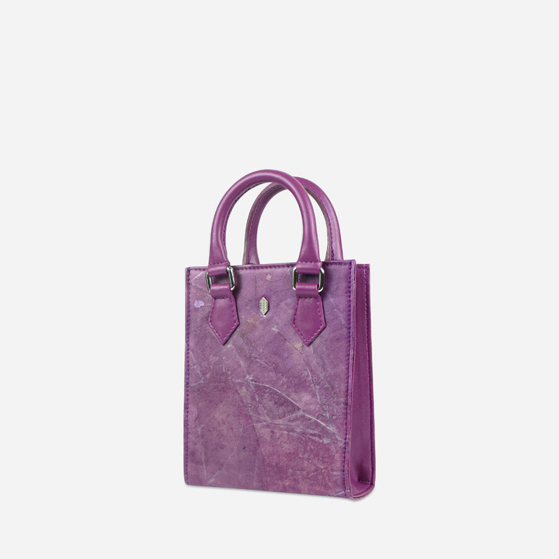 Side Purple Leaf pattern Ivy Mini Crossbody Tote Bag by Thamon
