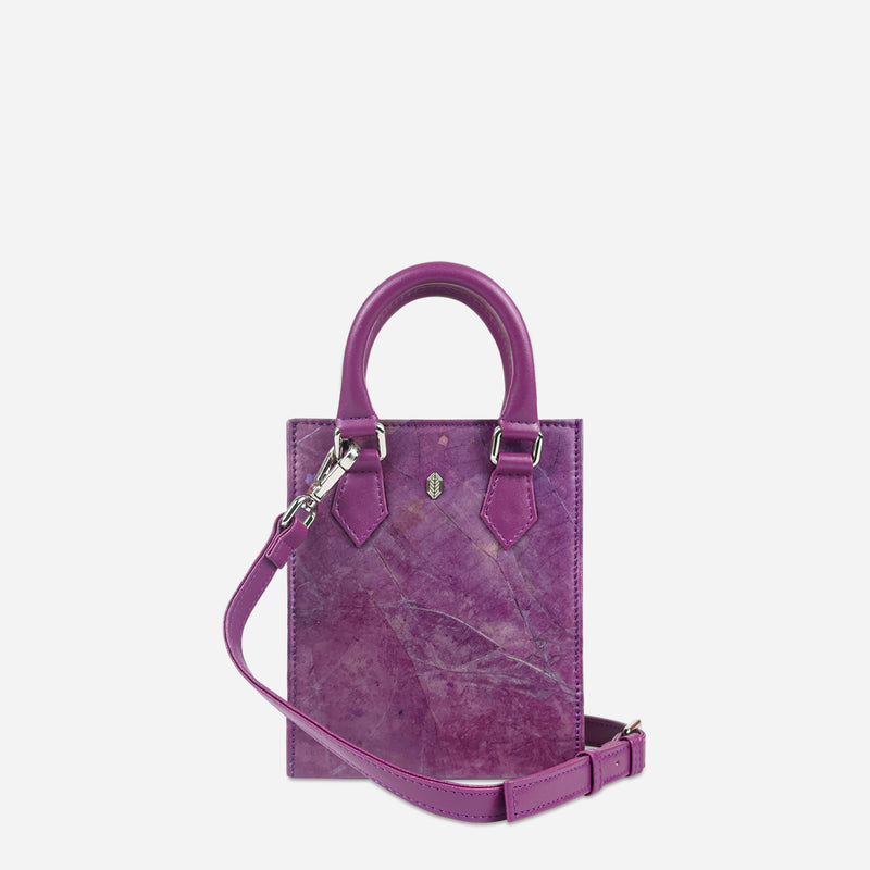Front  Purple Leaf pattern Ivy Mini Crossbody Tote Bag by Thamon
